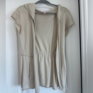 DownEast Neutral Beige Hooded Short Sleeve Cardigan